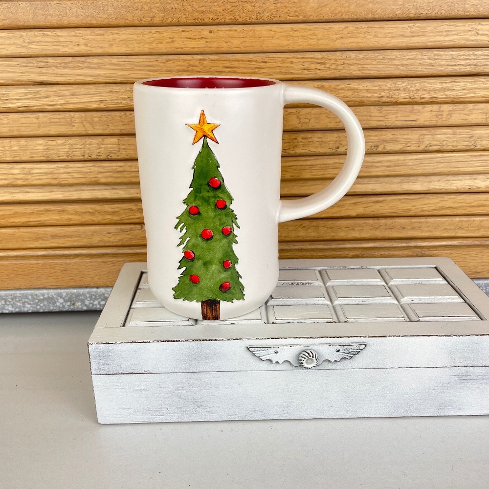 Rae Dunn Oversized White Ceramic Mug with Embossed Christmas Tree
